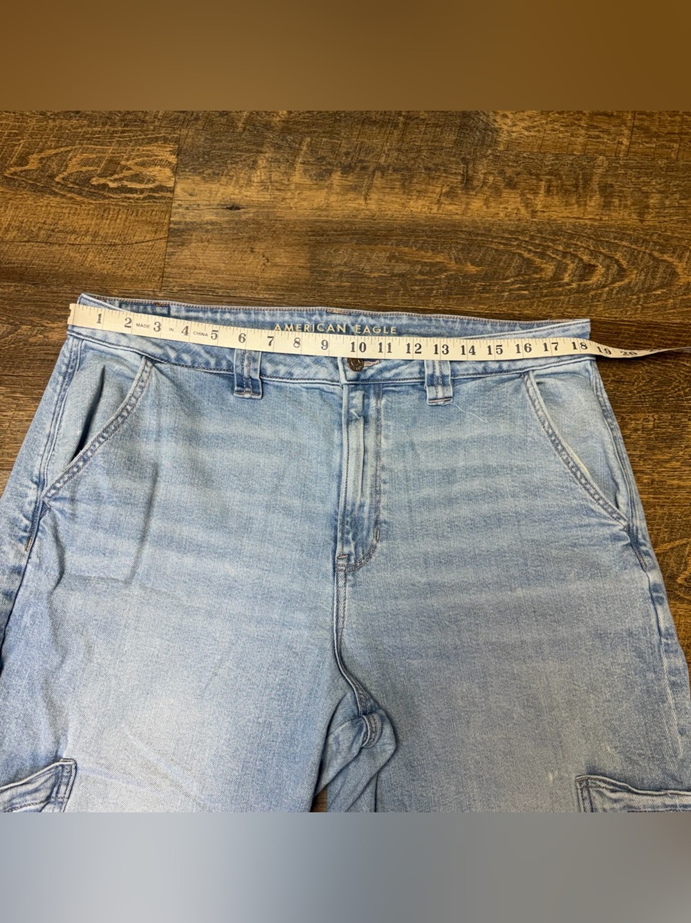 American Eagle Super High Rise Baggy Wide Leg Jeans Womens 16 Cargo Blue Stretch - Picture 3 of 10